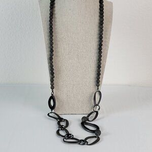 Gunmetal-Tone Black Crystal Druzy Tourmaline Ball Bead Statement Necklace 42.5"